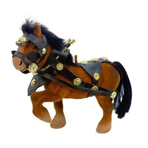 Vintage 1980's Steha Lieha Flocked Brown Horse Figurine with Harness 6.5in